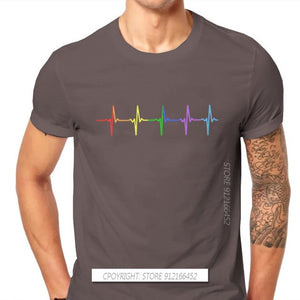 Rainbow Pulse Hearbeat Style TShirt LGBT Pride Month Lesbian Gay Bisexual Transgender Gift Clothes Basic T-Shirt Stuff