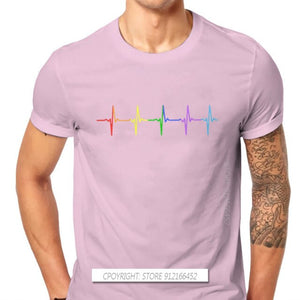 Rainbow Pulse Hearbeat Style TShirt LGBT Pride Month Lesbian Gay Bisexual Transgender Gift Clothes Basic T-Shirt Stuff